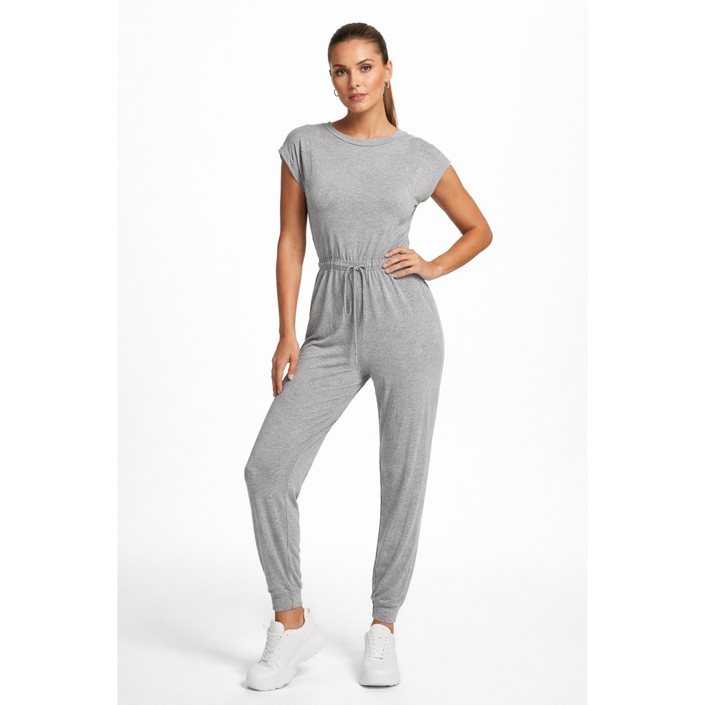 Antistar Heather Gray Short Sleeve Drawstring Waist Jogger Jumpsuit XS